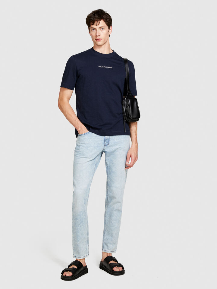 T-shirt with print in organic cotton - men's short sleeve t-shirts - Dark Blue | Sisley image number 1